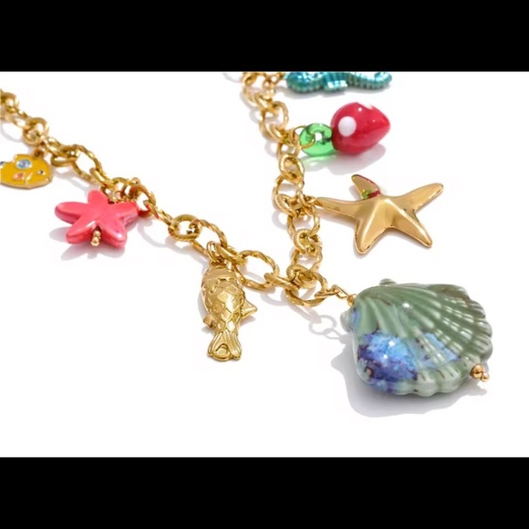 Golden Ocean Charm 18K Gold Stainless Steel Waterproof Necklace - Picture 11 of 15